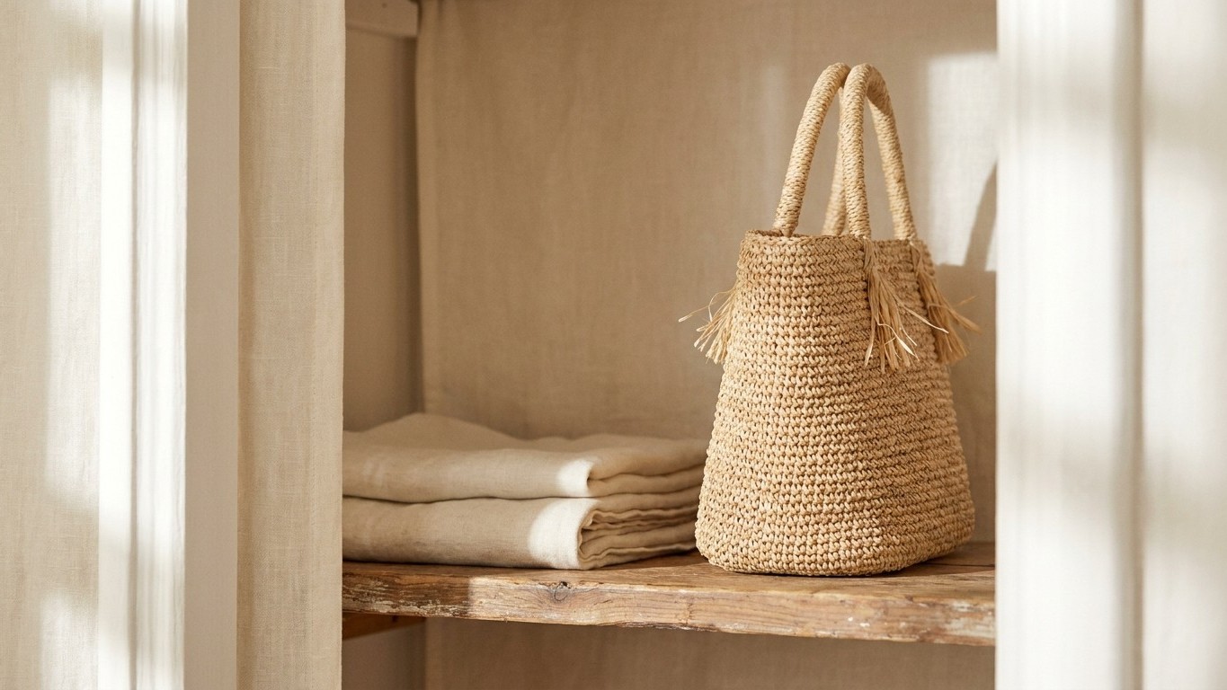 Guardaba mis bolsos de rafia doblados y apilados en el armario: al sacarlos en junio, entendí por qué engancharon todas mi...